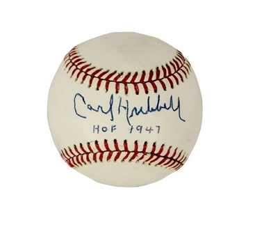 Carl Hubbell Single-Signed National League Baseball w/ HOF 1947 Inscription